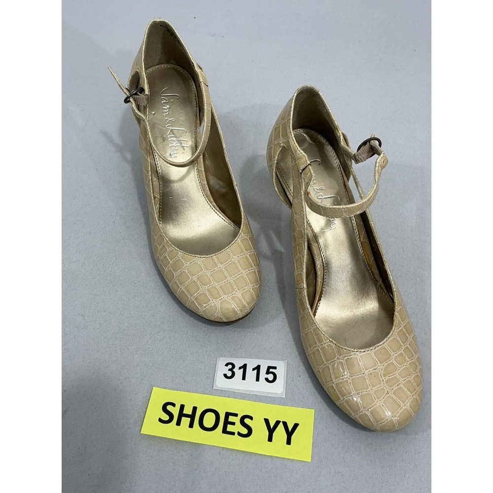Womans Sam & Libby Slelliance Beige Size 8 m Heel Ankle Buckle Shoes